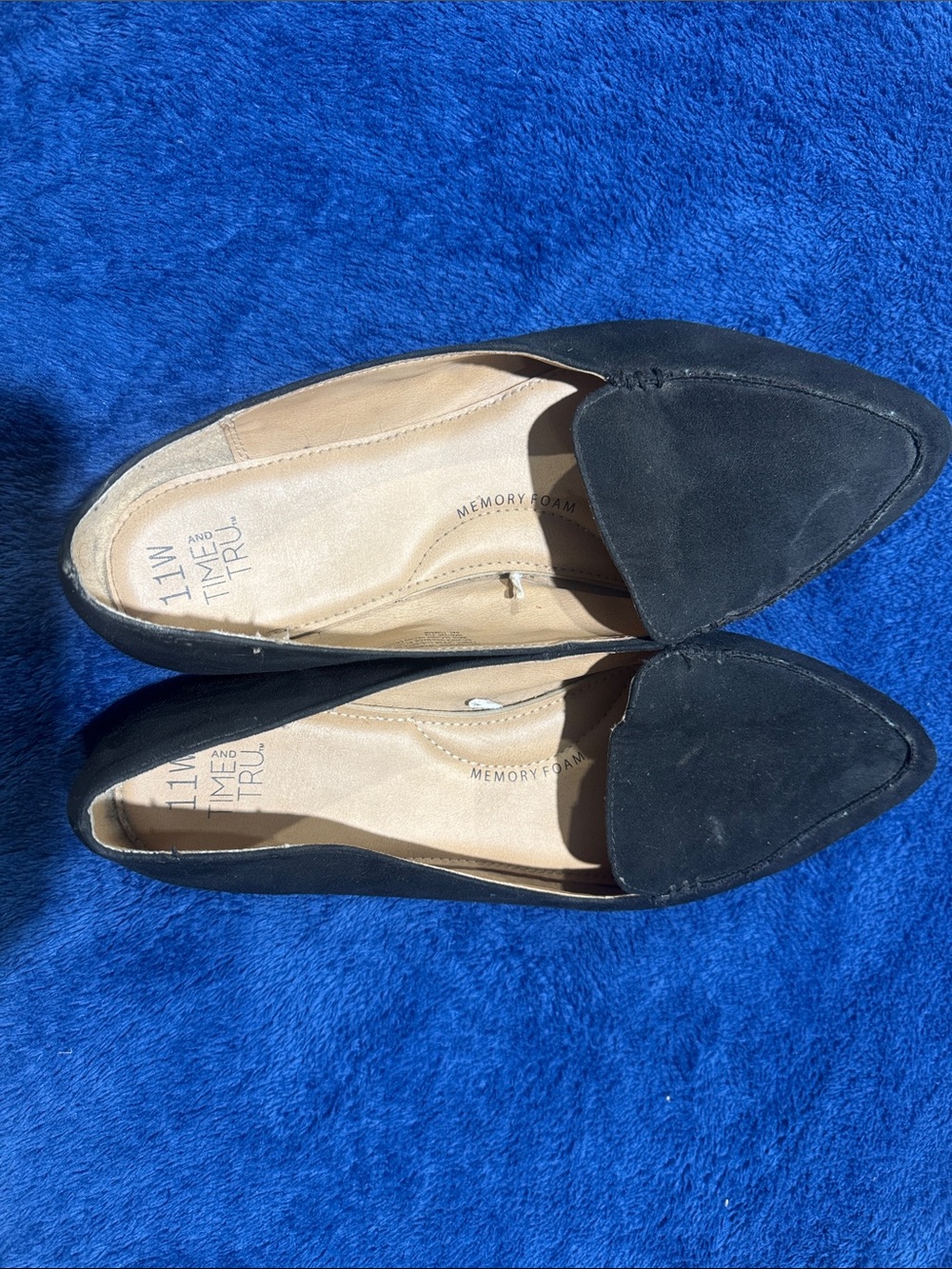 Time and Tru Black Pointed Toe Slip-On Memory Foam Flats